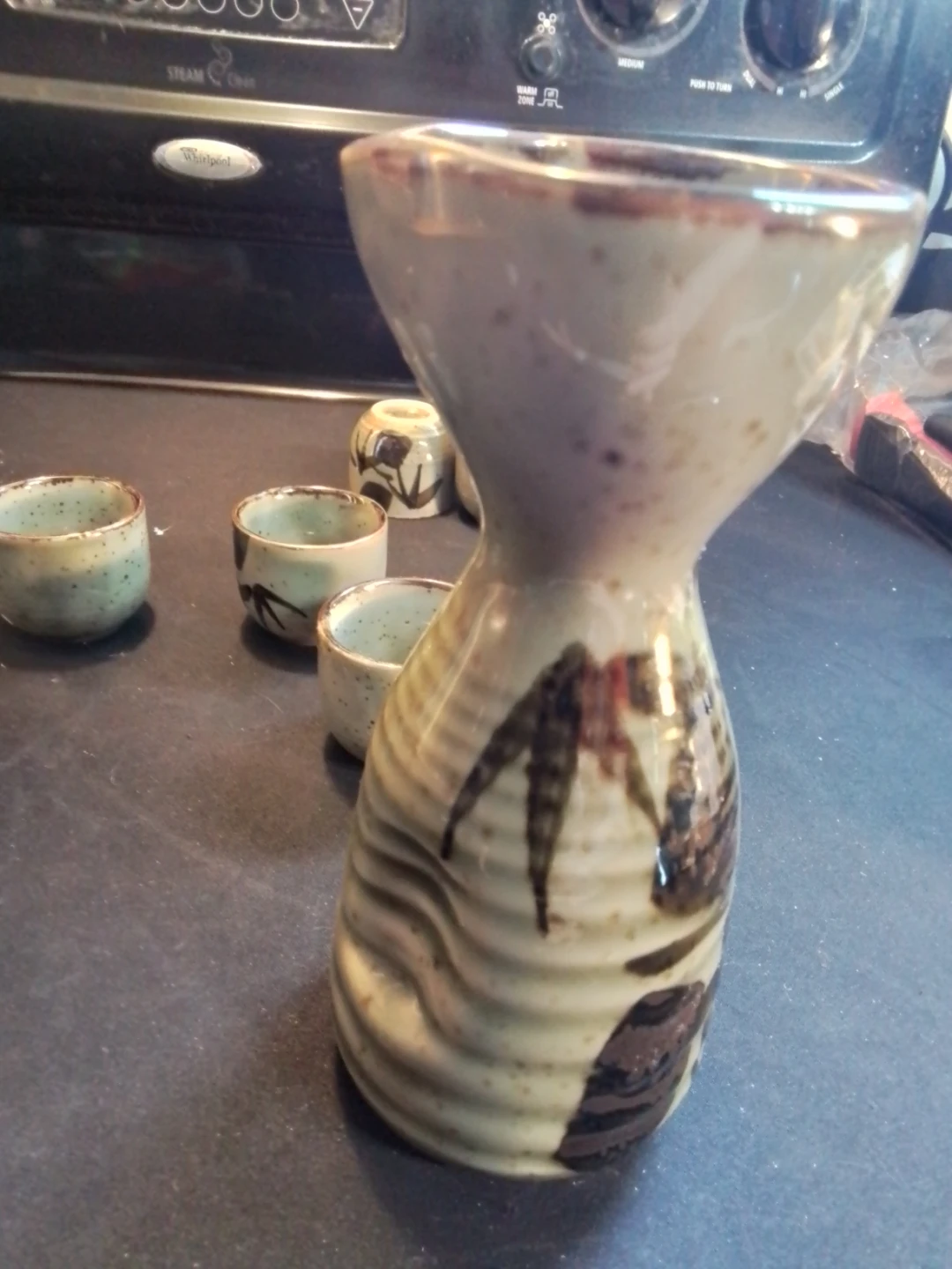 7-Piece Vintage Japanese Mino Ware Ceramic Sake Set - photo 3