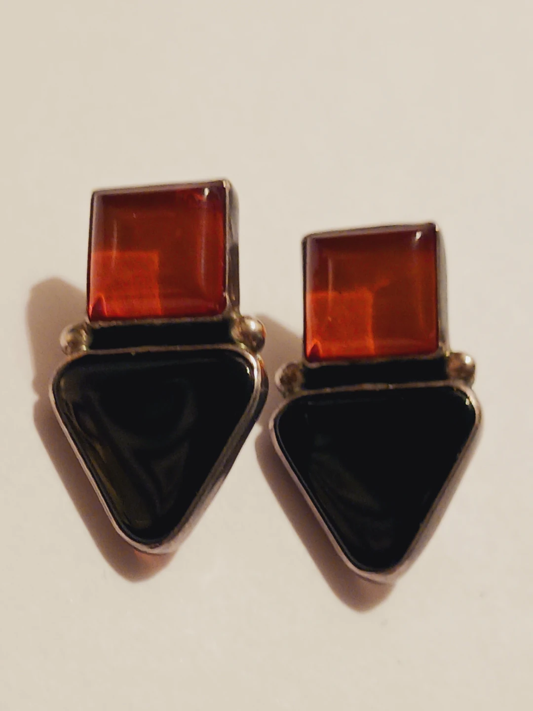 L. GANADO Signed Sterling Silver Amber and Onyx Earrings