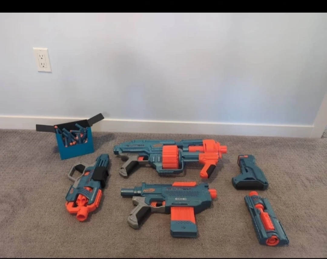 3 Nerf Blasters with Attachments & Darts