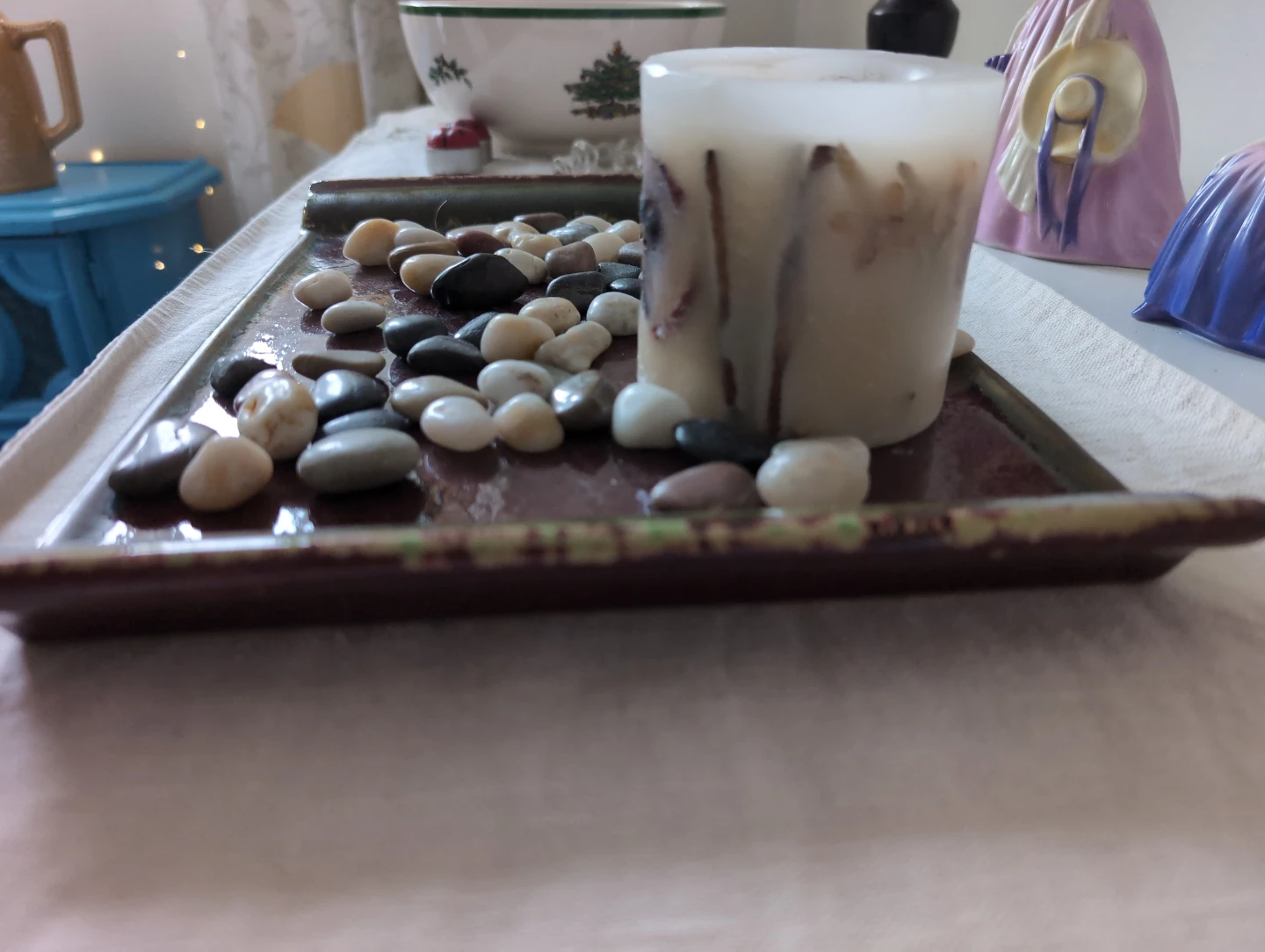 Vintage Pier 1 Imports Decorative Tray with Candle and Stones - photo 3
