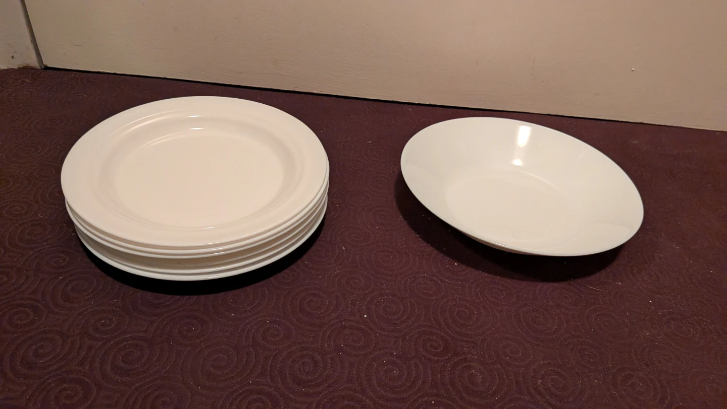 Set of White Ceramic Plates and Bowls - photo 3