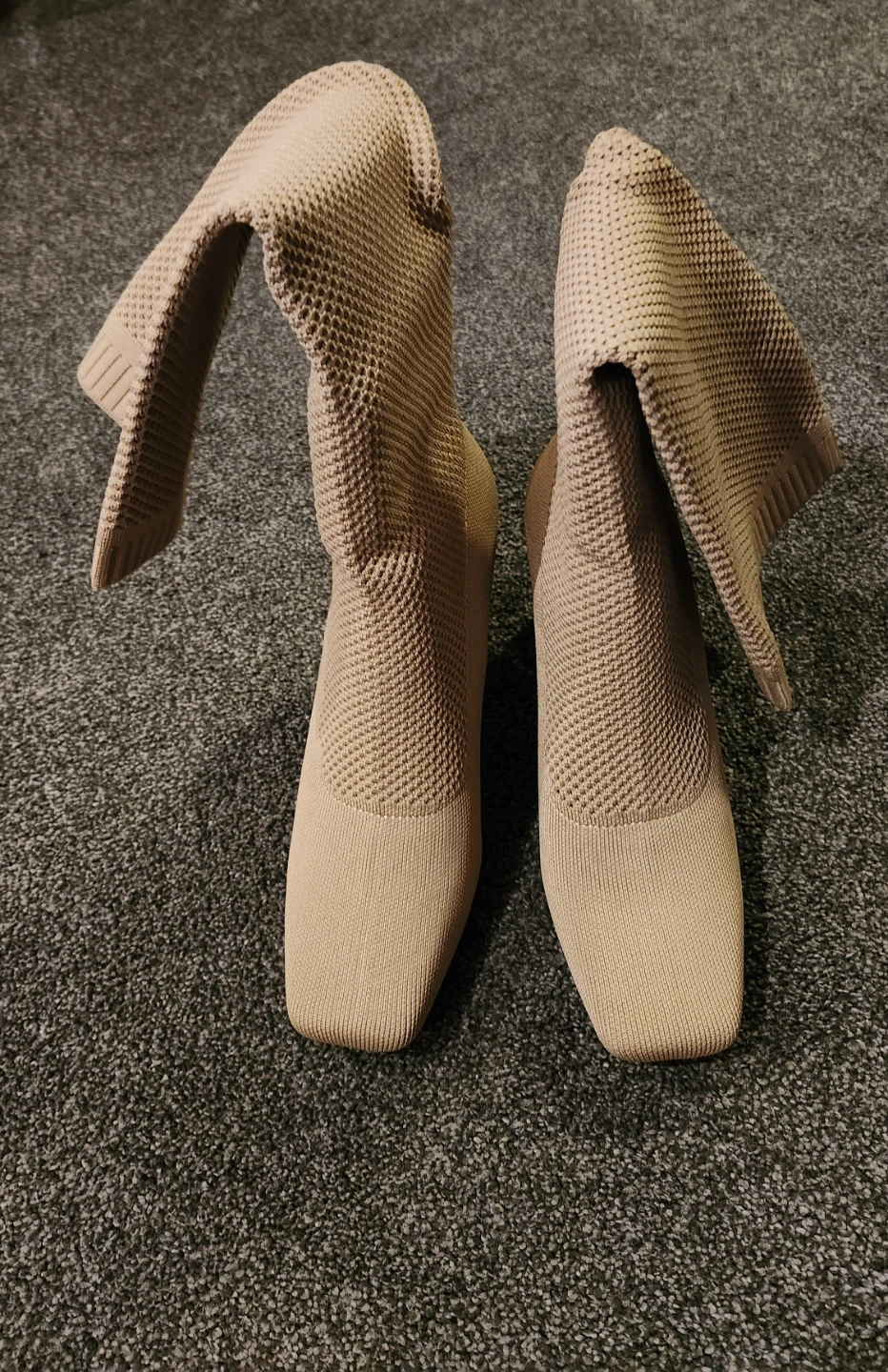 Beige Knitted Knee-High Heeled Boots - photo 4
