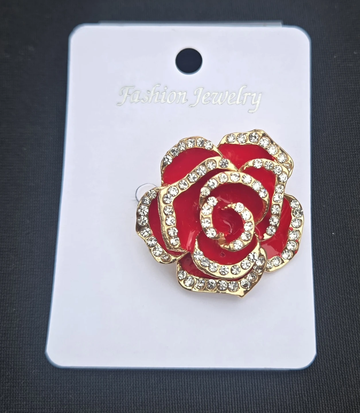 Red Rose Flower Brooch Enamel Pin with Rhinestones - photo 2