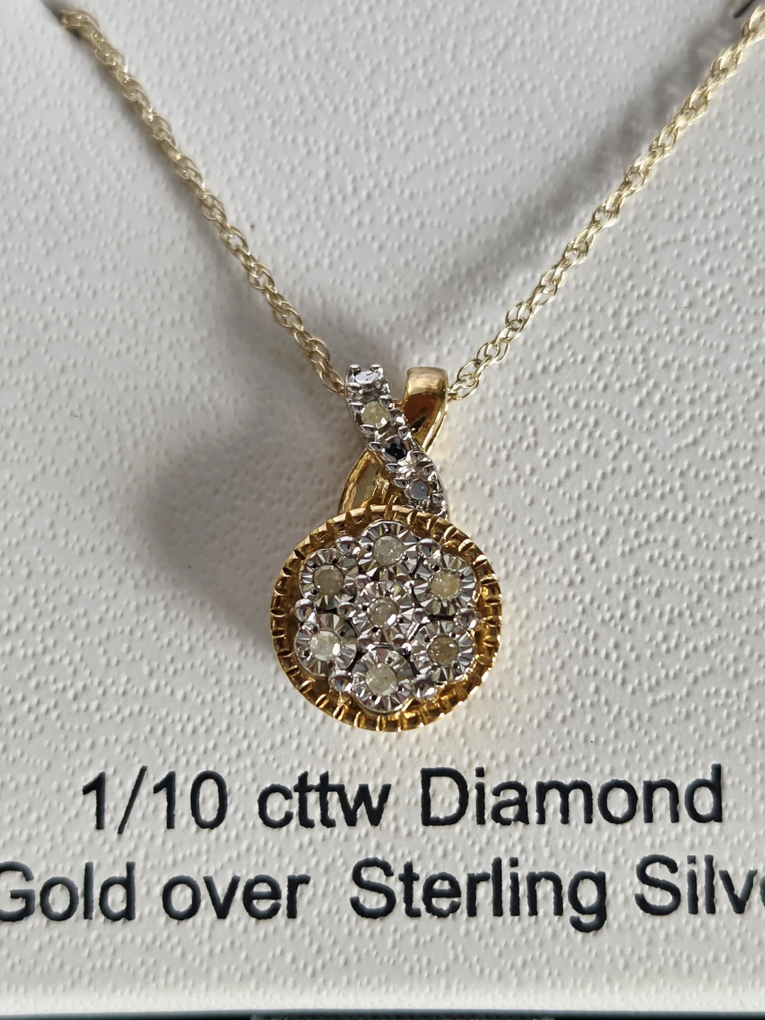 New 925 Sterling Silver Gold Plated Diamond Necklace - photo 4