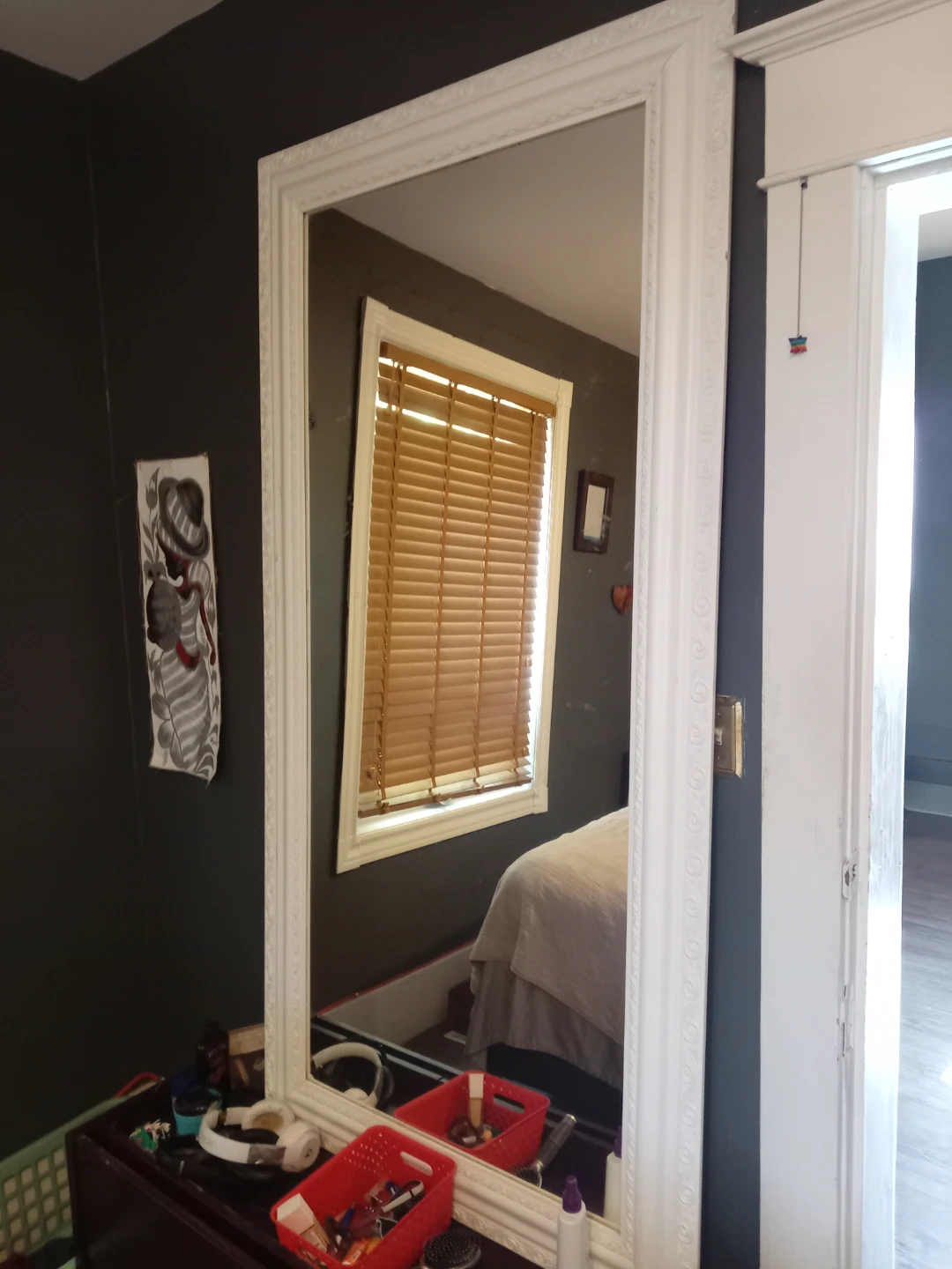 Large Full-Length White Ornate Mirror