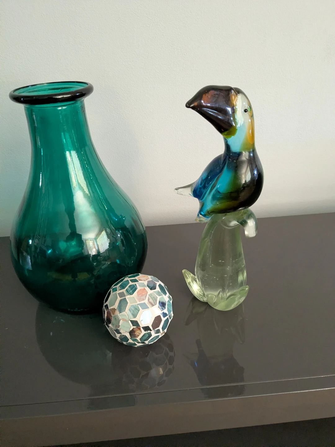 Murano-Style Hand-Blown Art Glass Toucan Figurine, Multicolor