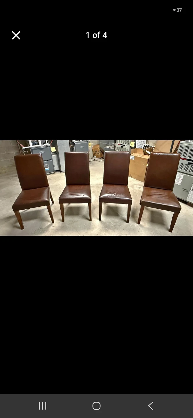Set of 4 Brown Faux Leather Dining Chairs