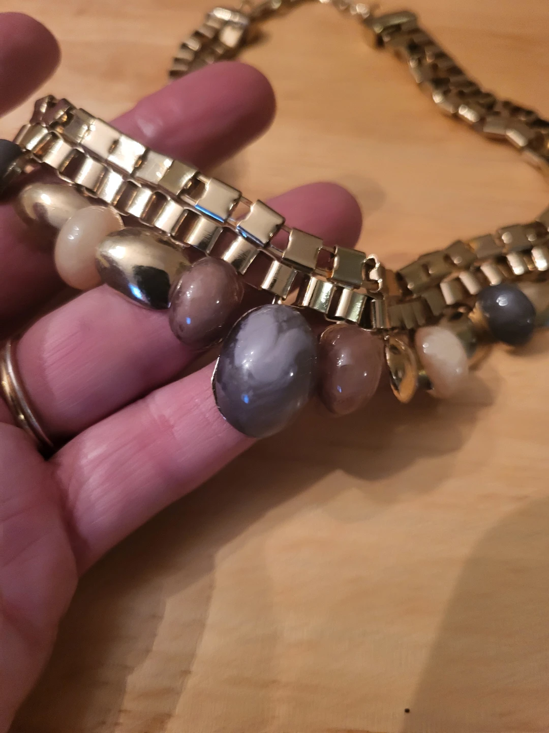 Gold-Tone Statement Necklace with Mixed Stones - photo 2