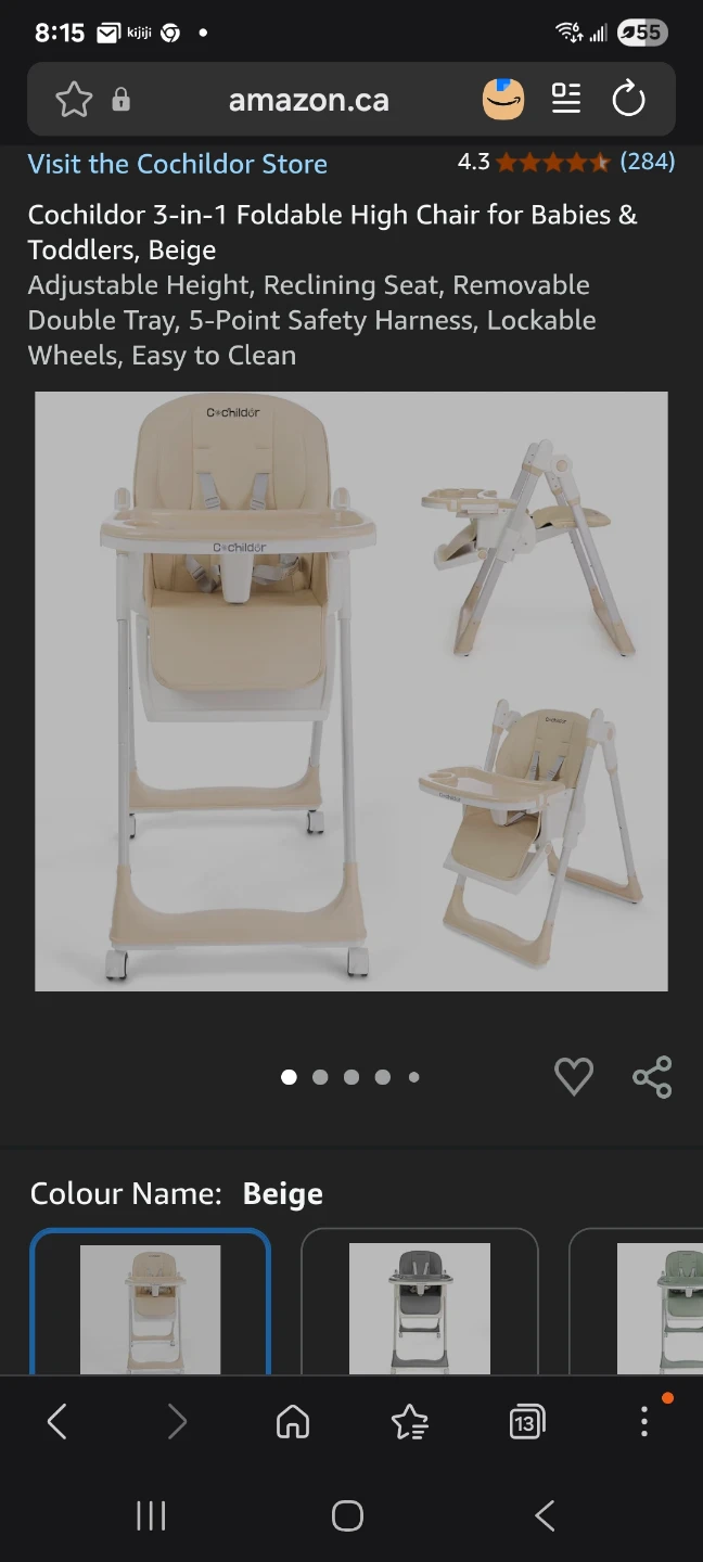 Cochildor 3-in-1 Foldable High Chair - Beige