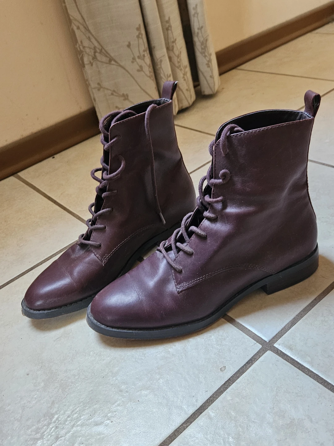 Burgundy Leather Lace-Up Boots - photo 2