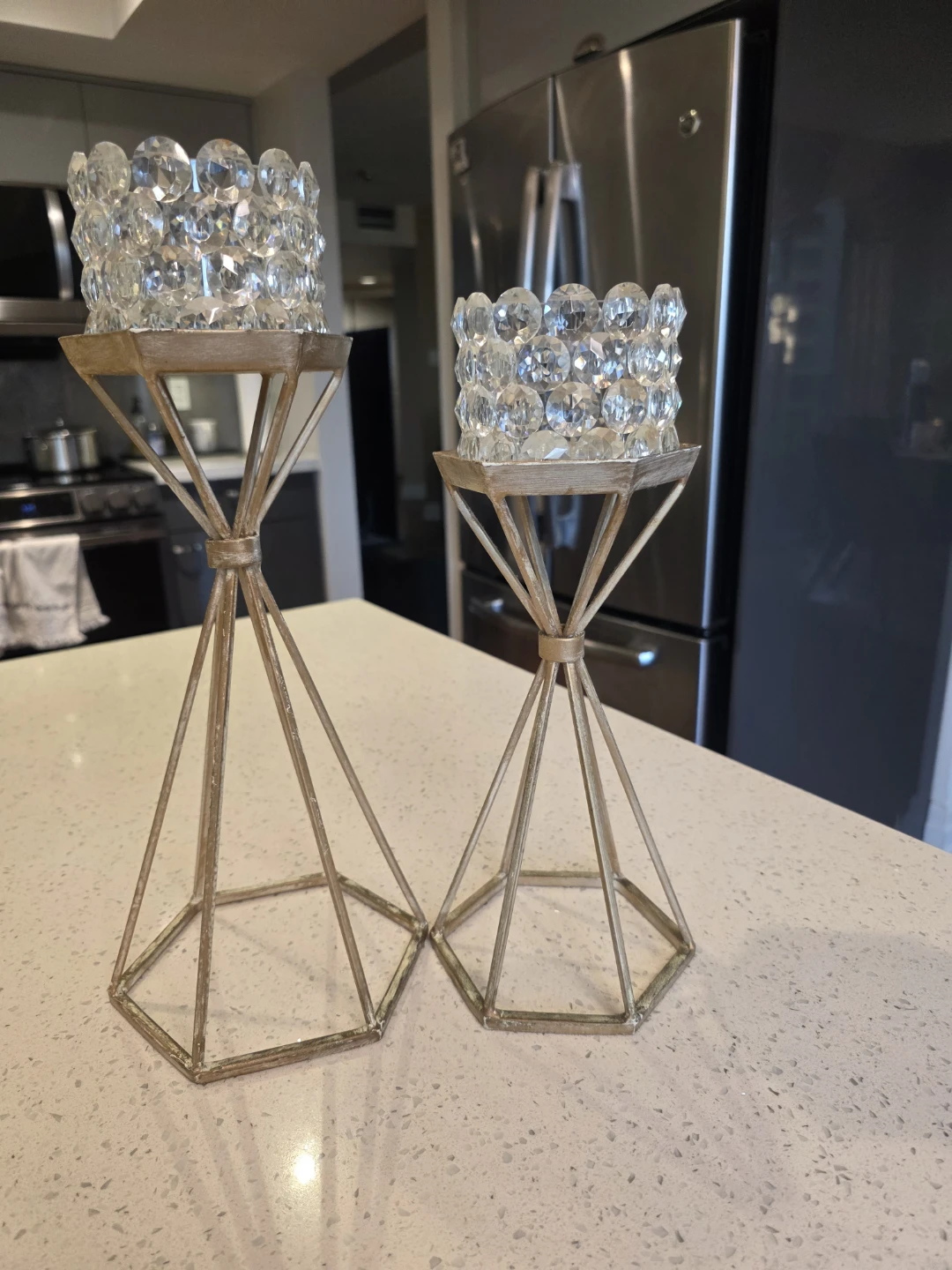 Set of 2 Crystal and Gold Candle Holders