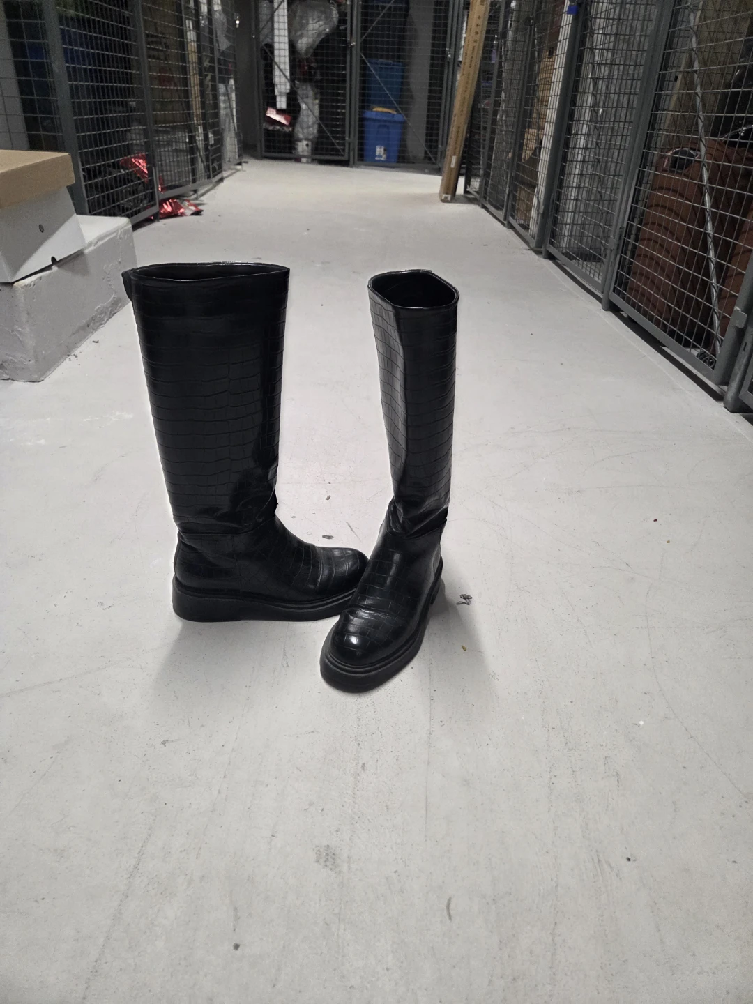 Black Croc-Embossed Knee-High Boots - photo 4
