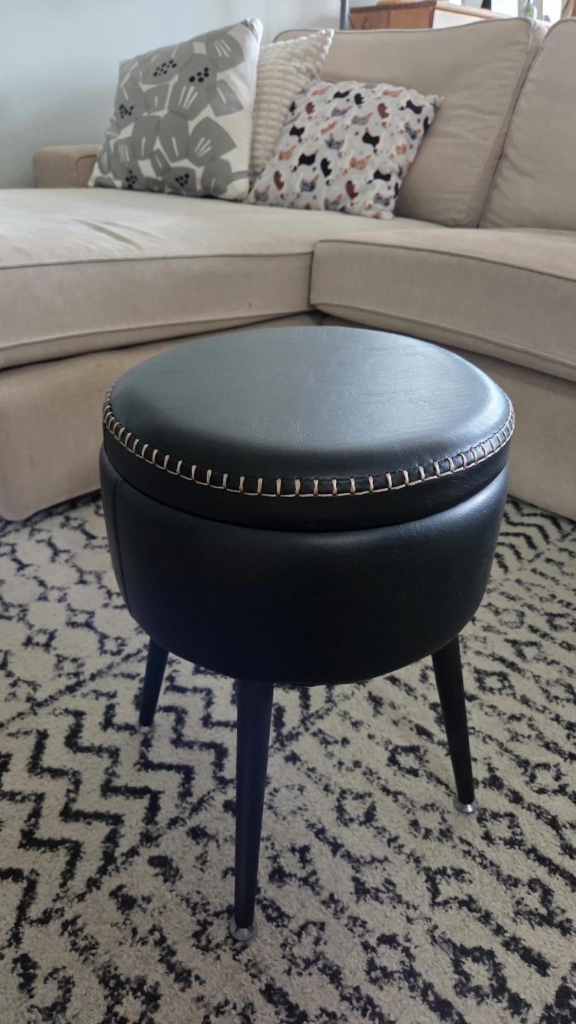 Leather Ottoman with Reversible Wood Tray Top & Storage *new