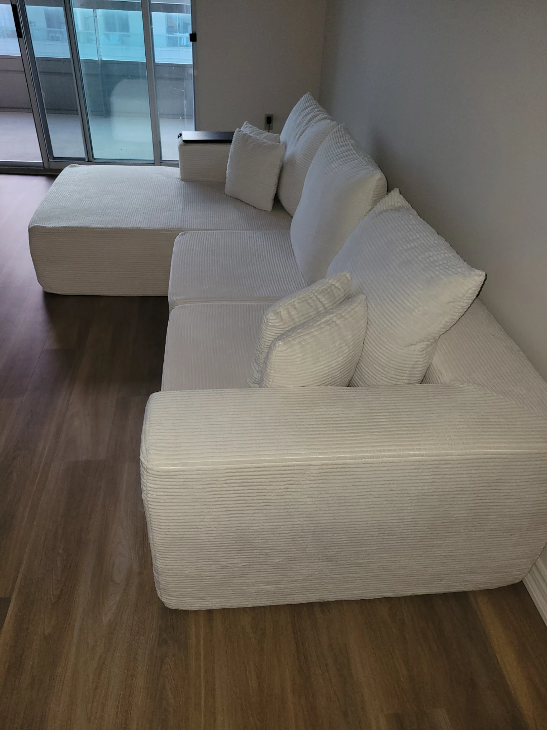 White Corduroy Sectional Sofa - photo 2