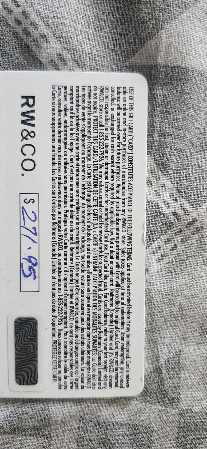 RW&CO. $271.95 Gift Card - photo 3