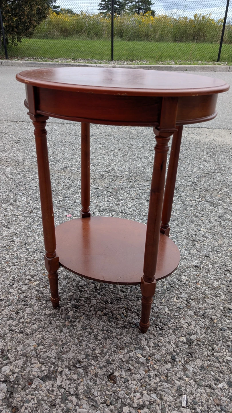 Oval Wood Side Table with Drawer - photo 3