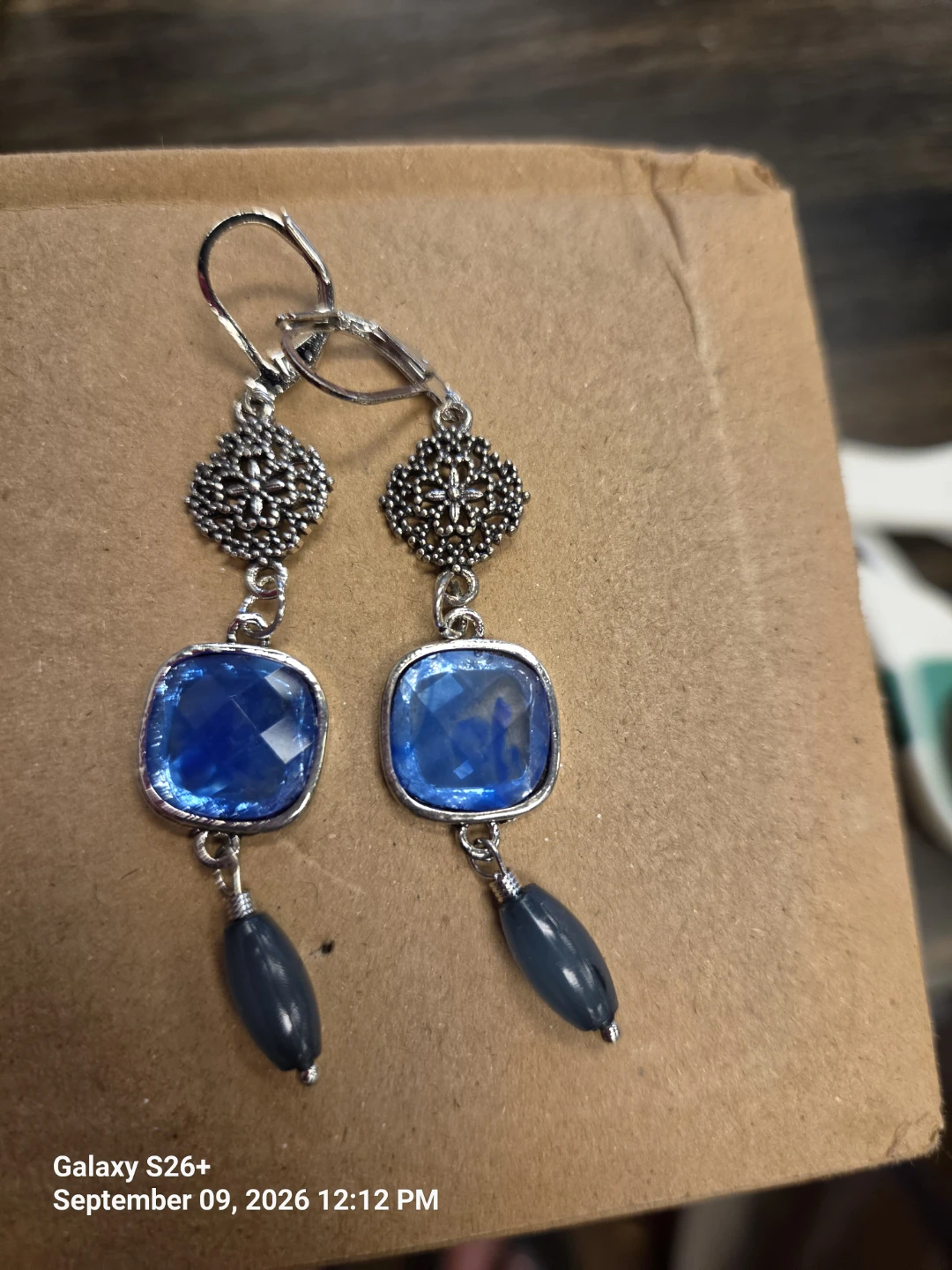 Silver Tone Blue Drop Earrings - photo 2