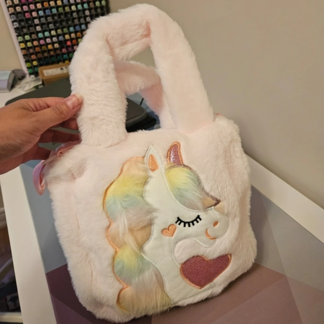 Pink Faux Fur Unicorn Handbag