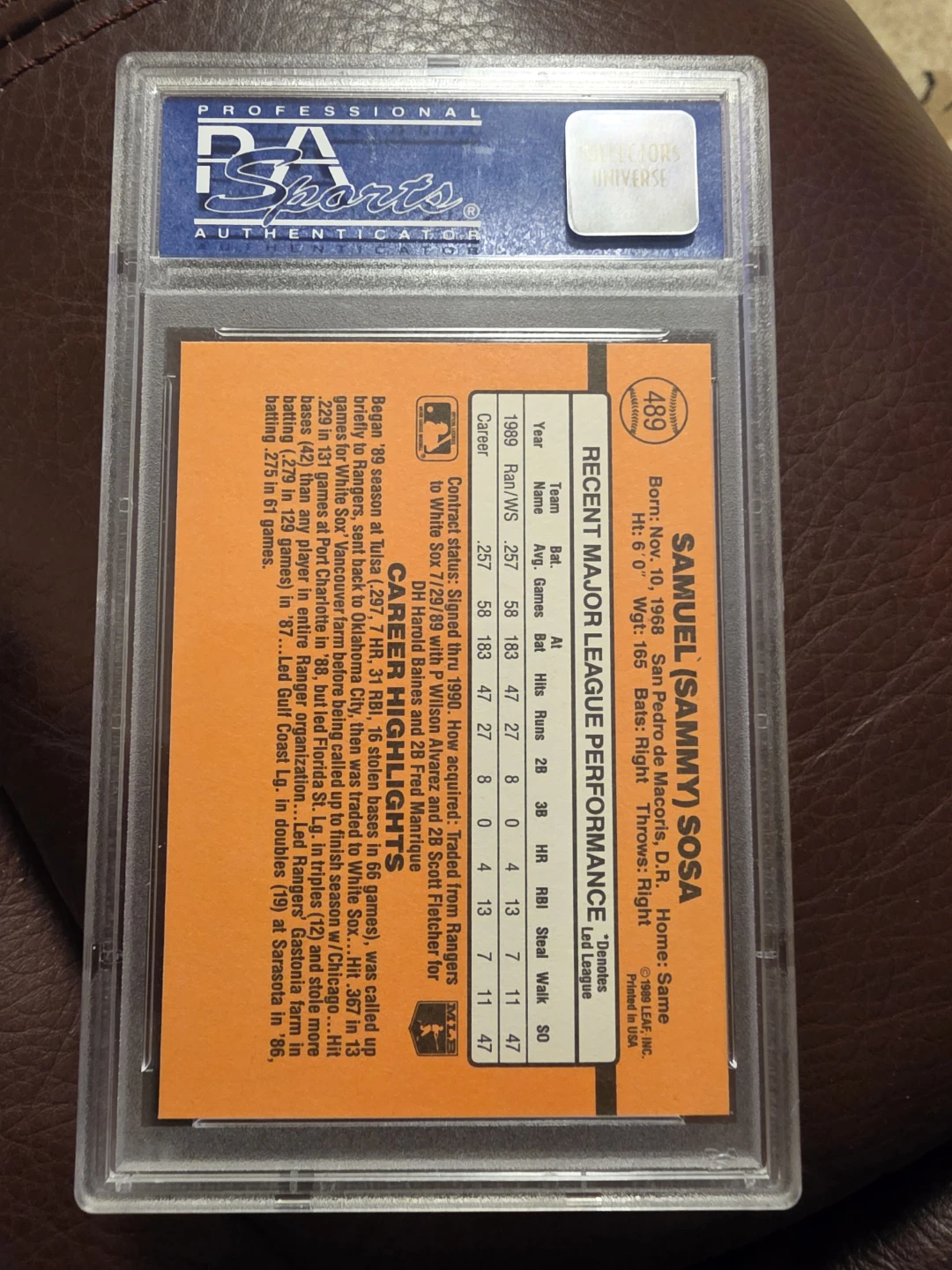 1990 Donruss Sammy Sosa Baseball Card PSA 9 - photo 2