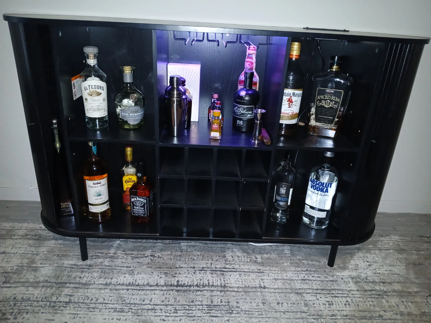 Black Modern Home Bar Cabinet with LED Lights - photo 3