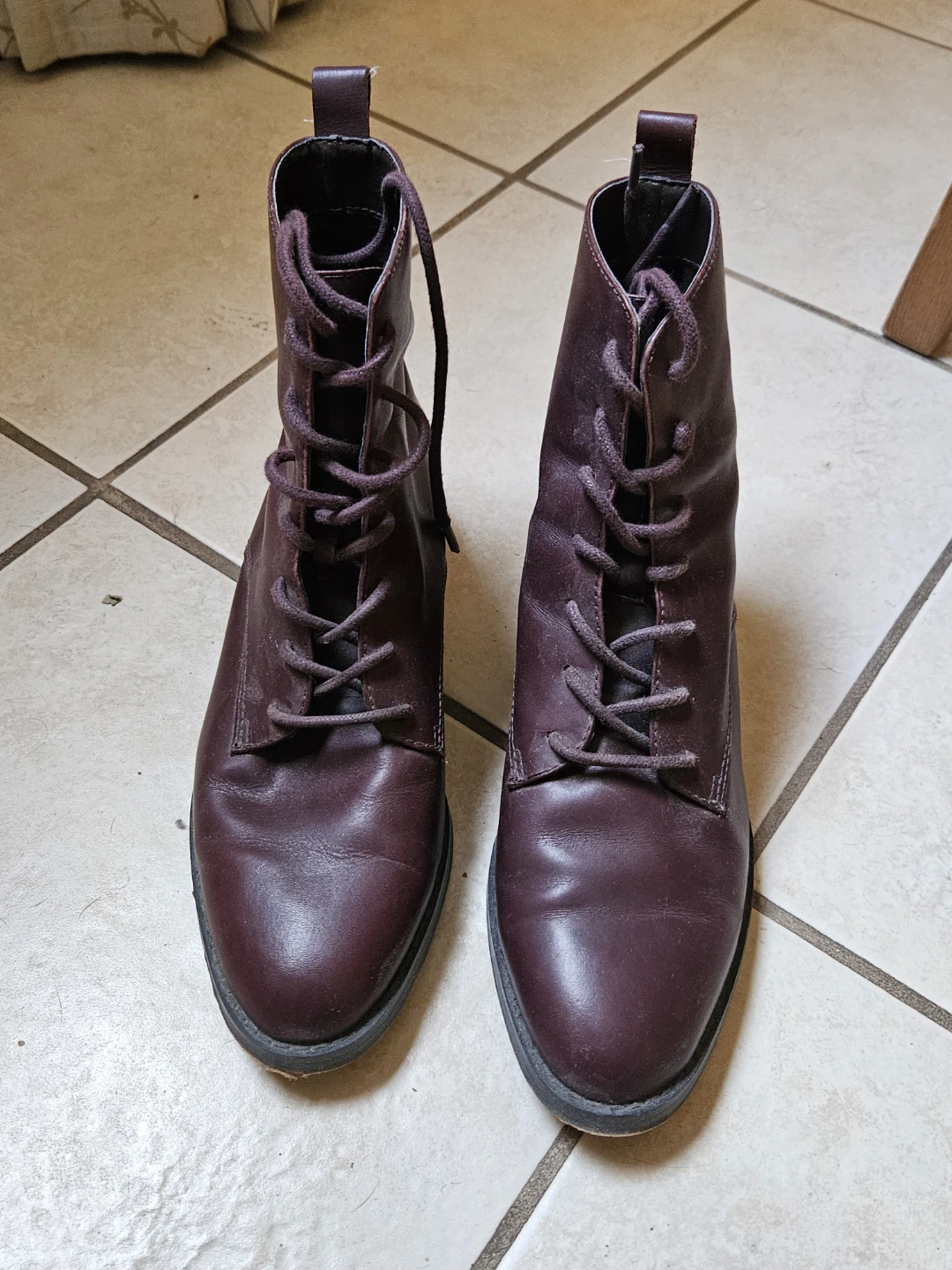 Burgundy Leather Lace-Up Boots