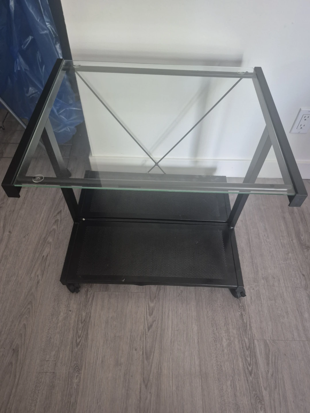 Black Metal and Glass Rolling Side Table - photo 2