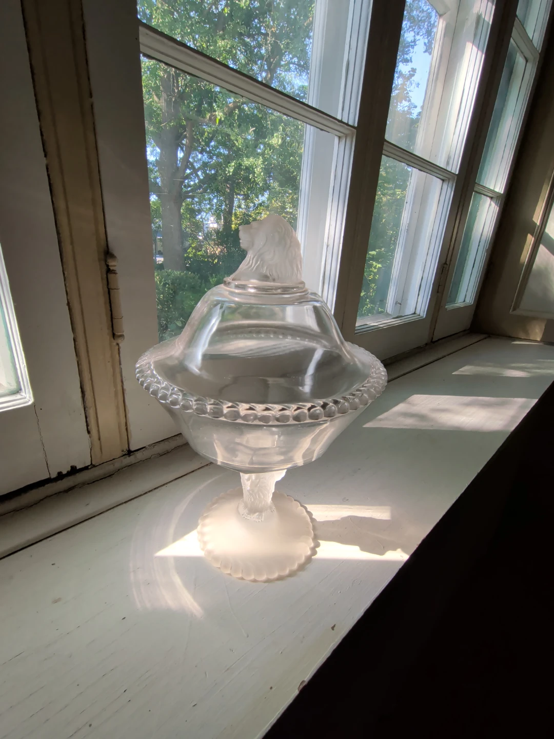 Vintage Lion Head Crystal Compote Dish