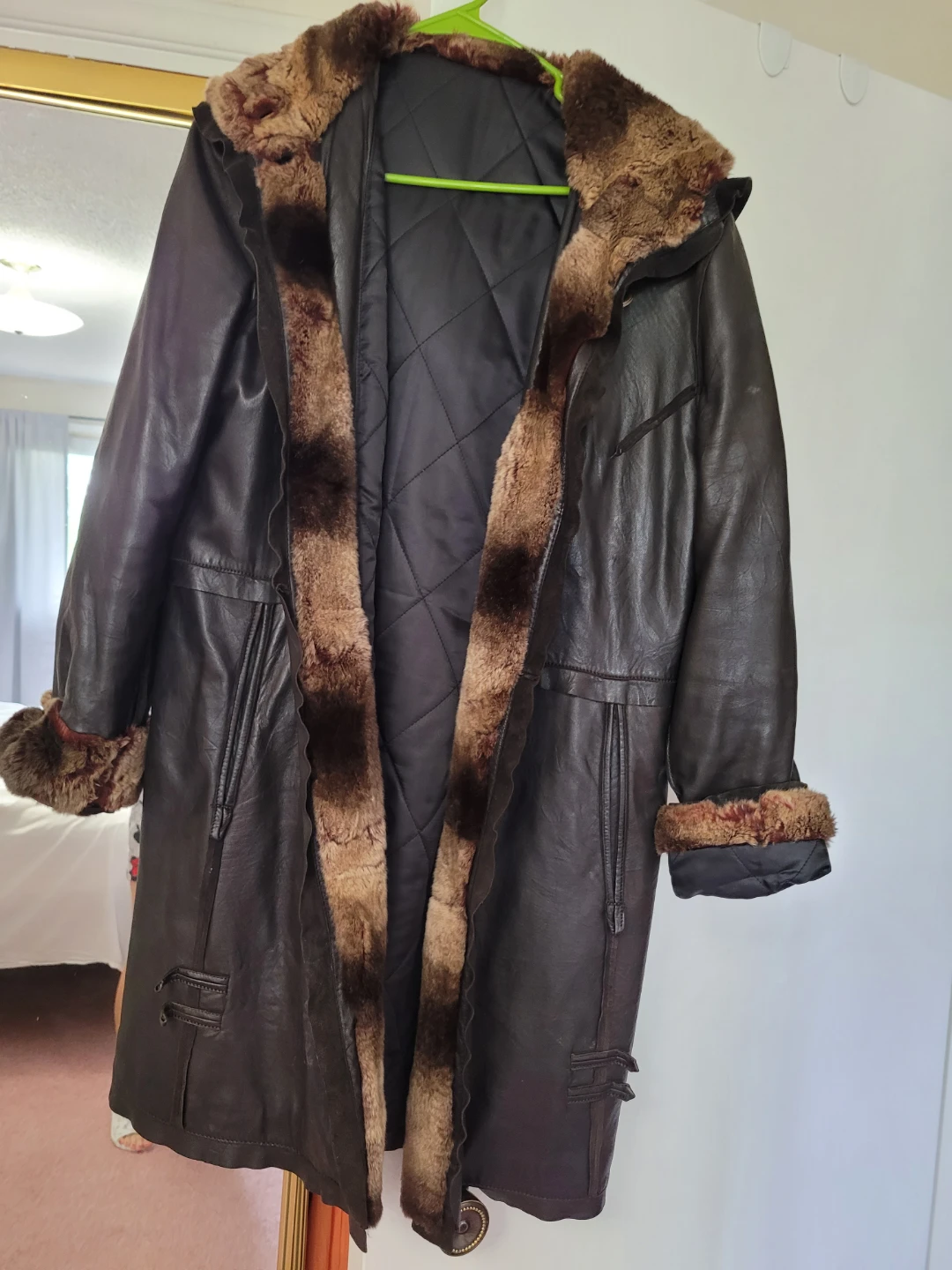 Dark Brown Leather Hooded Coat🏈