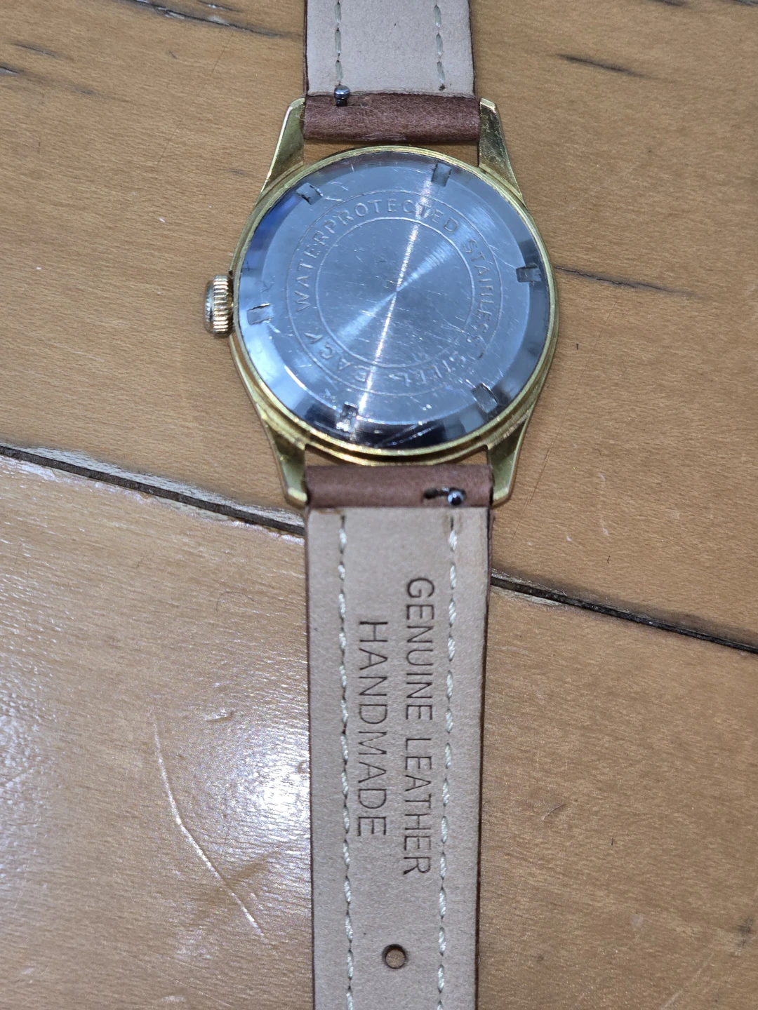Vintage Leobe Gold-Tone Watch with Brown Leather Strap - photo 2
