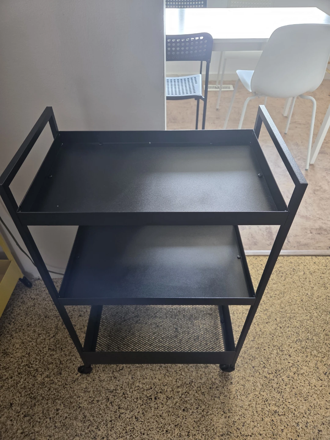 Black Metal 3-Tier Rolling Cart