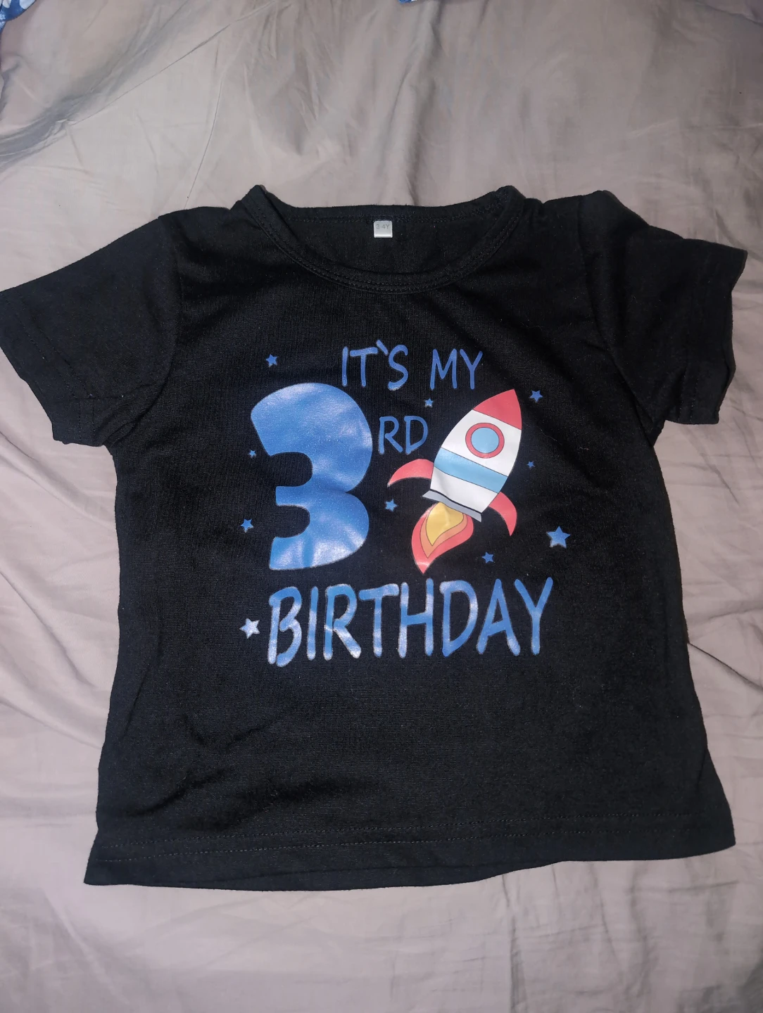 Kids Black 3rd Birthday Rocket T-Shirt