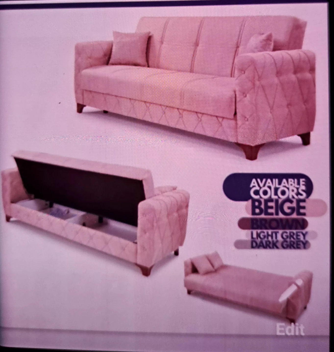 🌱Beige Tufted Sofa cum bed with Storage - photo 3