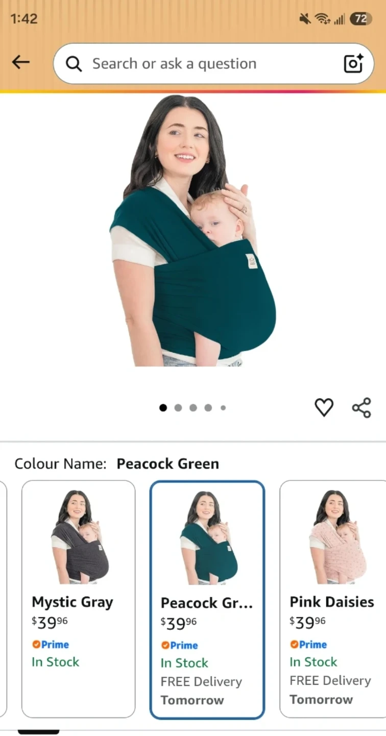 Peacock Green Baby Wrap Carrier