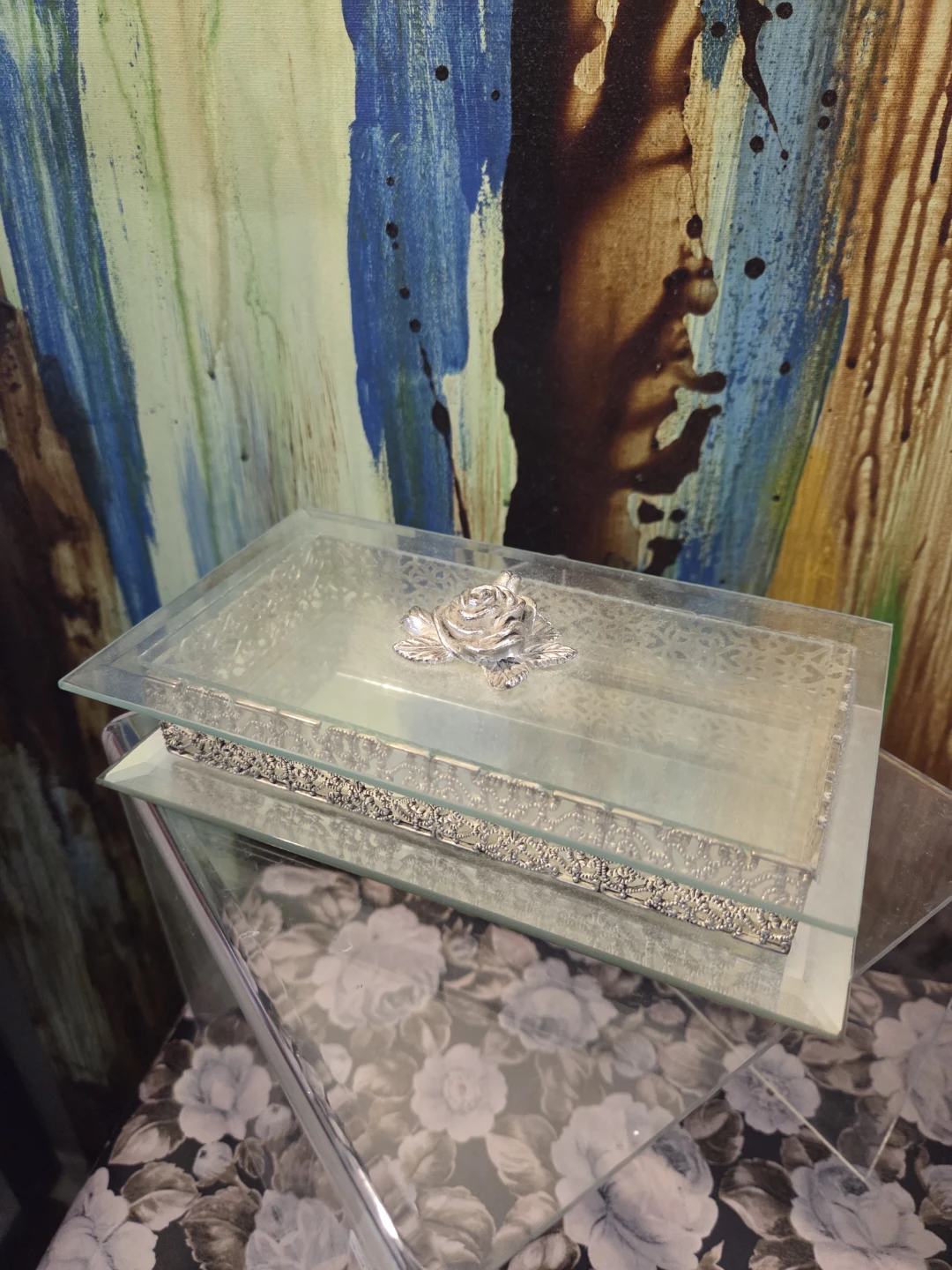 Rose top. two decorative mirrored trinket boxes