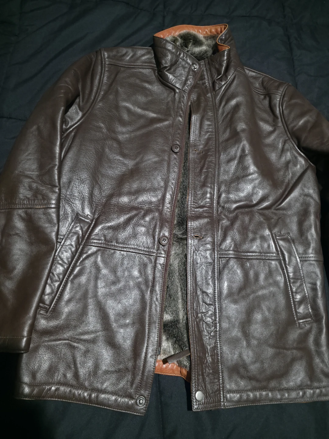 Men’s Brown Leather Jacket with Faux Fur Lining