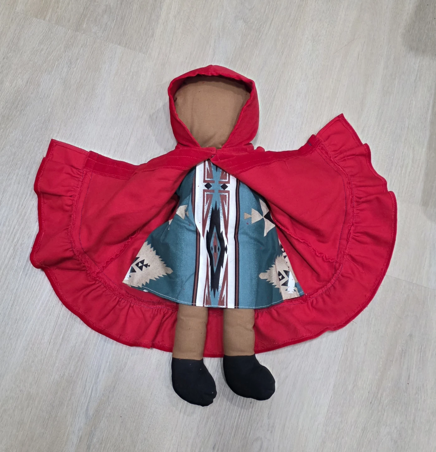 Handmade native Doll  with red coat and dress - photo 2