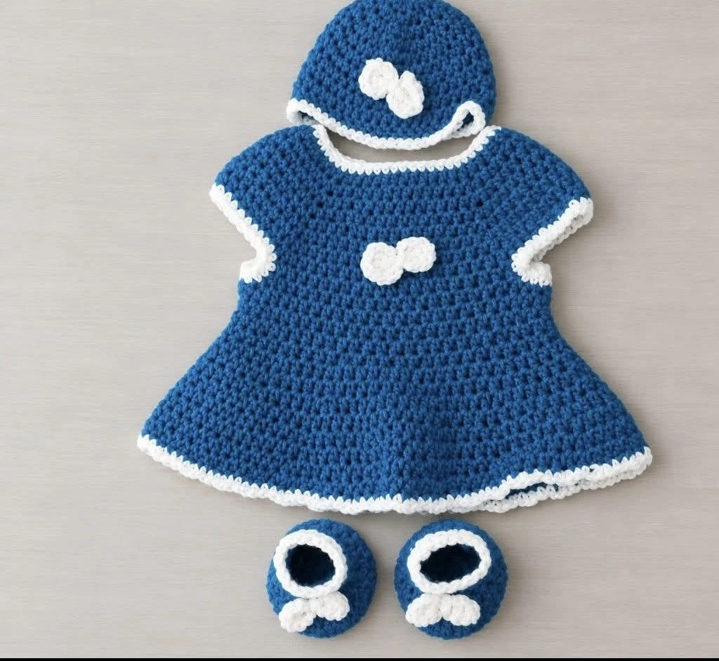 Handmade Crocheted Baby Dress Set - photo 2