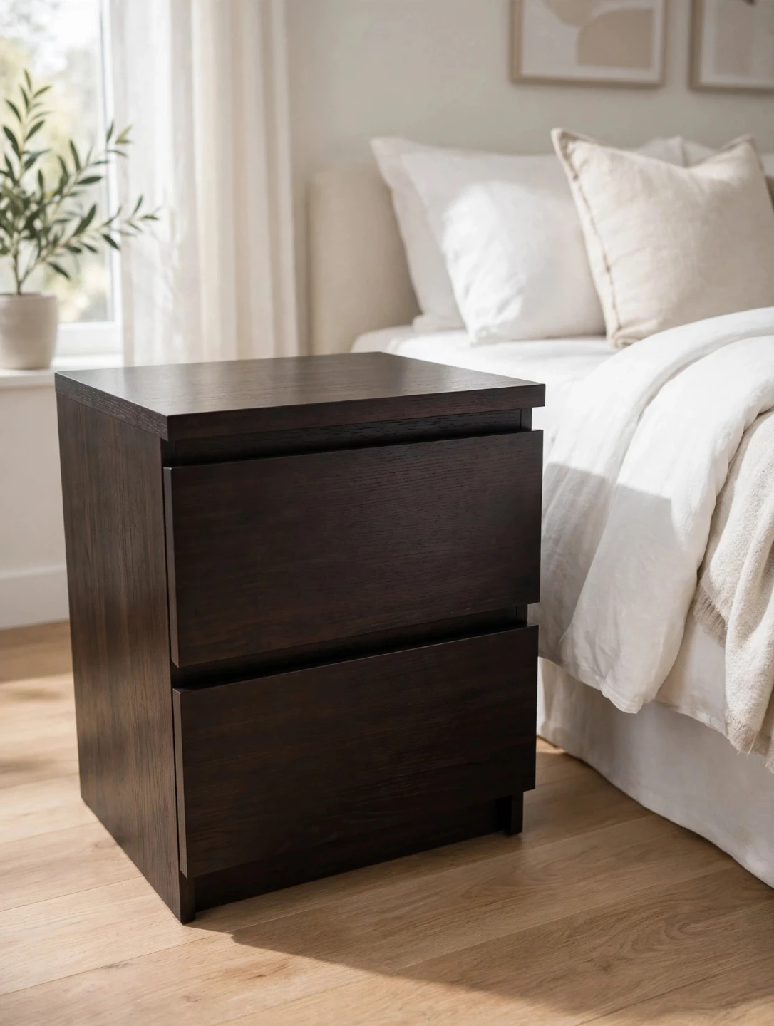 Dark Wood Two-Drawer Nightstand