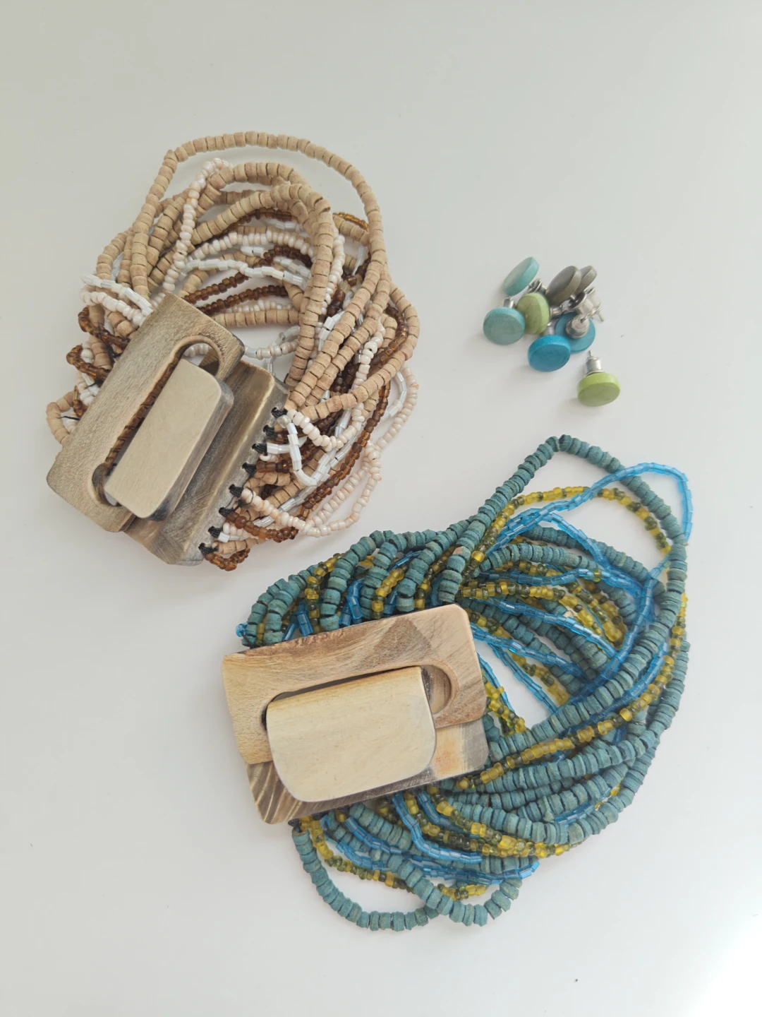 Multi-strend Beaded Bracelets with Wood Accents