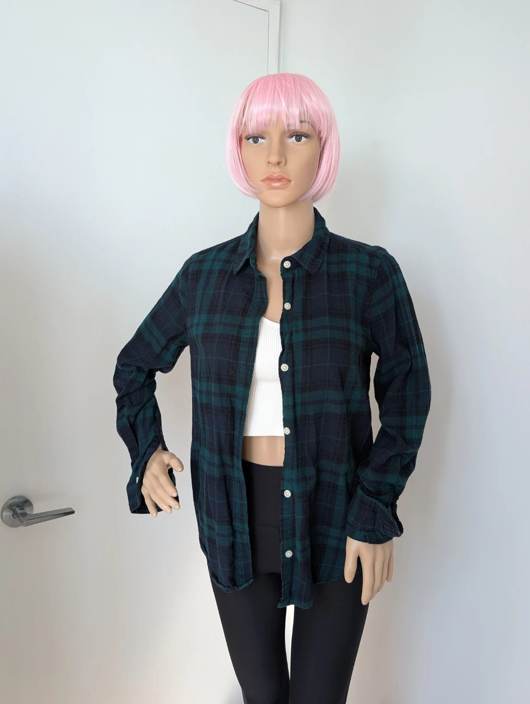 Old Navy Flannel Shirt Green Plaid Size Small Tall