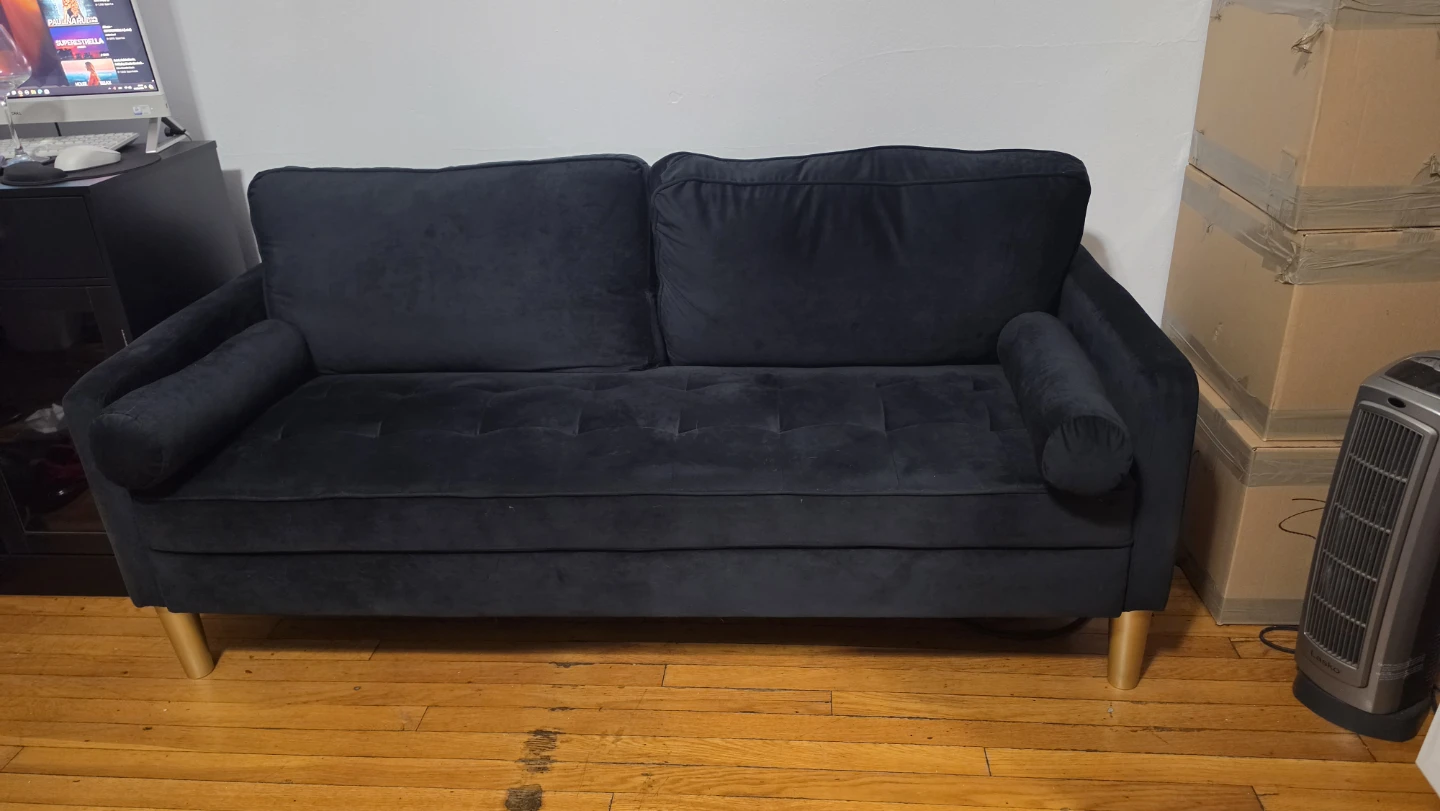 Black Velvet Sofa with Gold Legs
