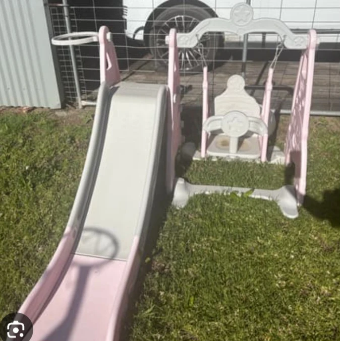 Pink and grey kids slide and swing set - photo 3