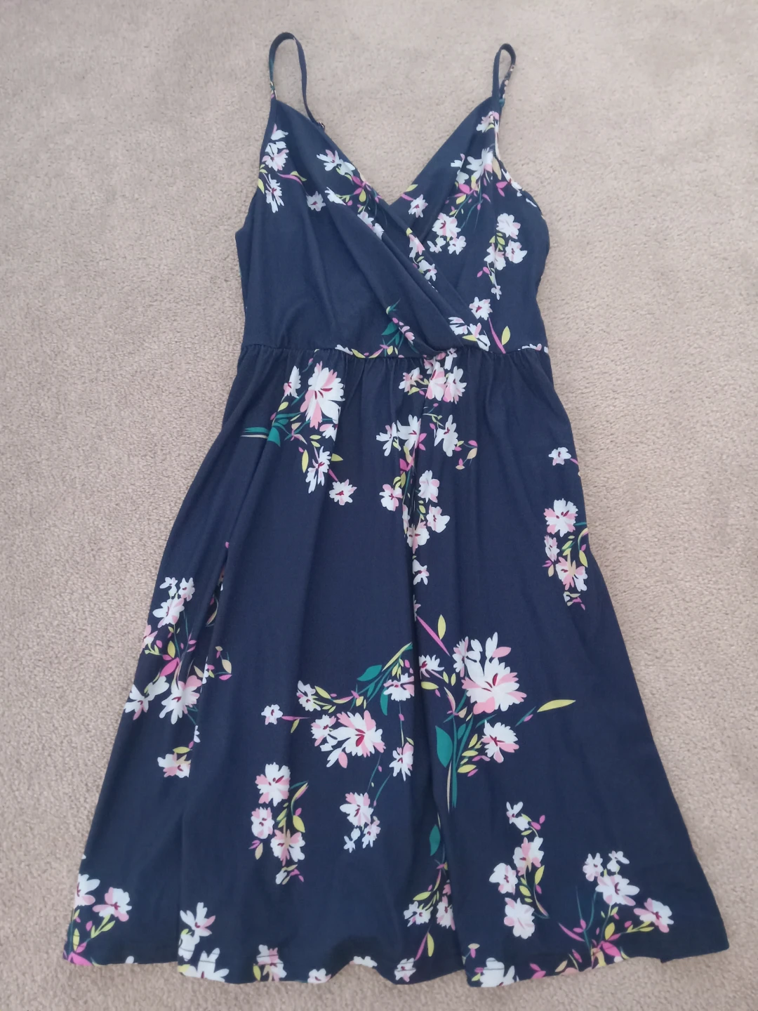 Navy Floral Print Sleeveless Midi Dress - photo 2