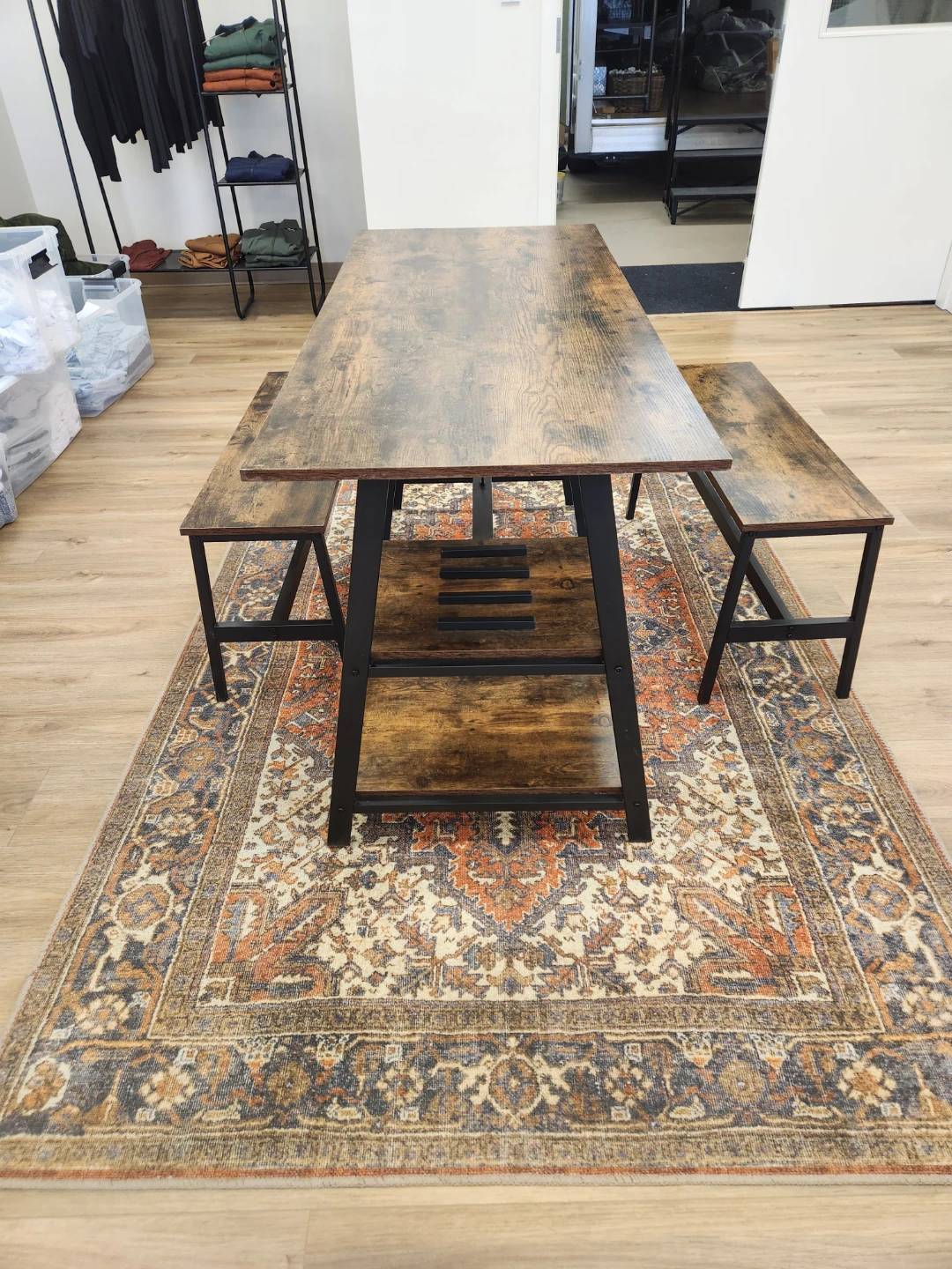 Rustic Wood Dining Table with Benches
