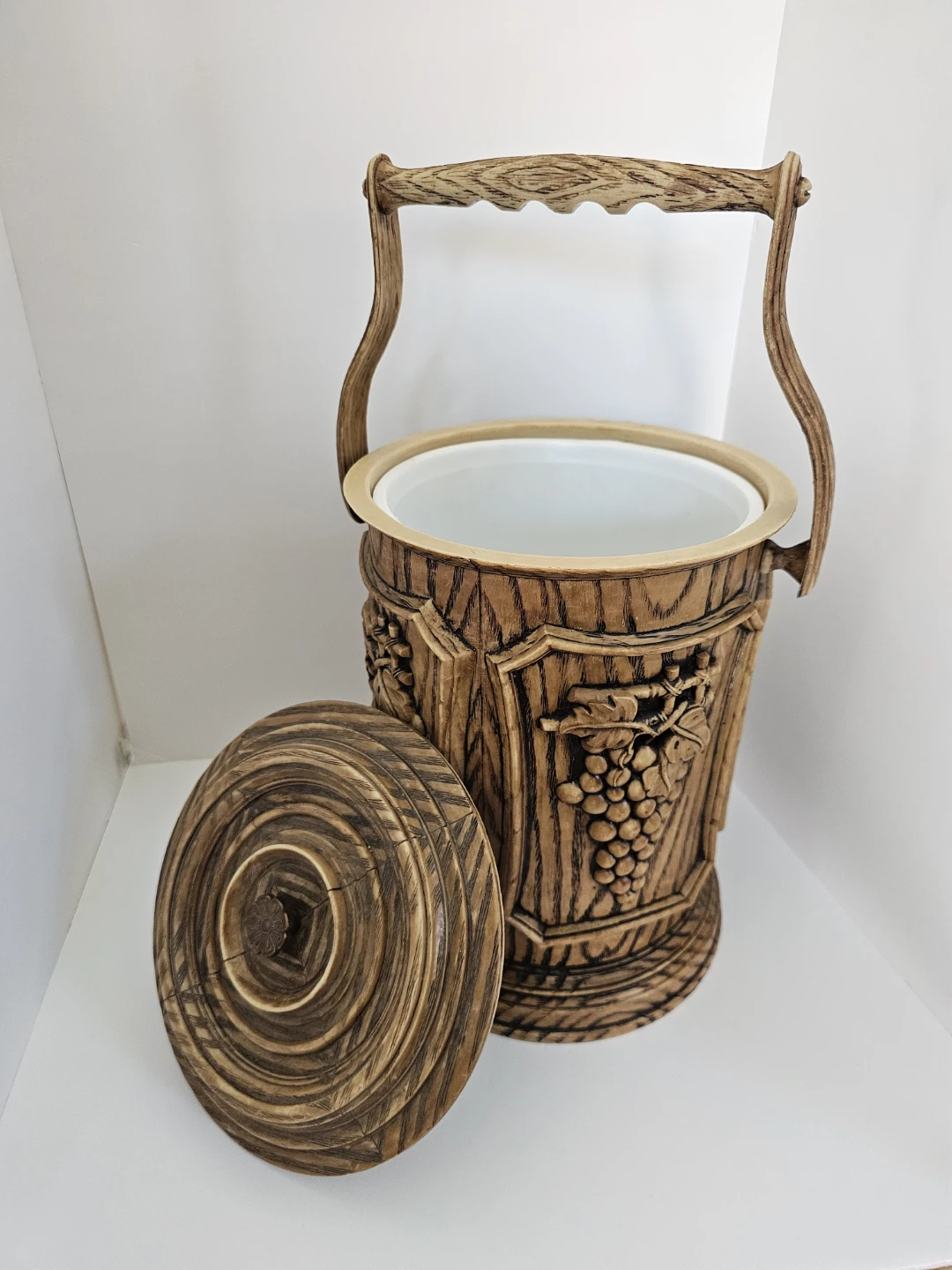 MCM Vintage Faux Wood Ice Bucket with Grape Pattern - photo 2