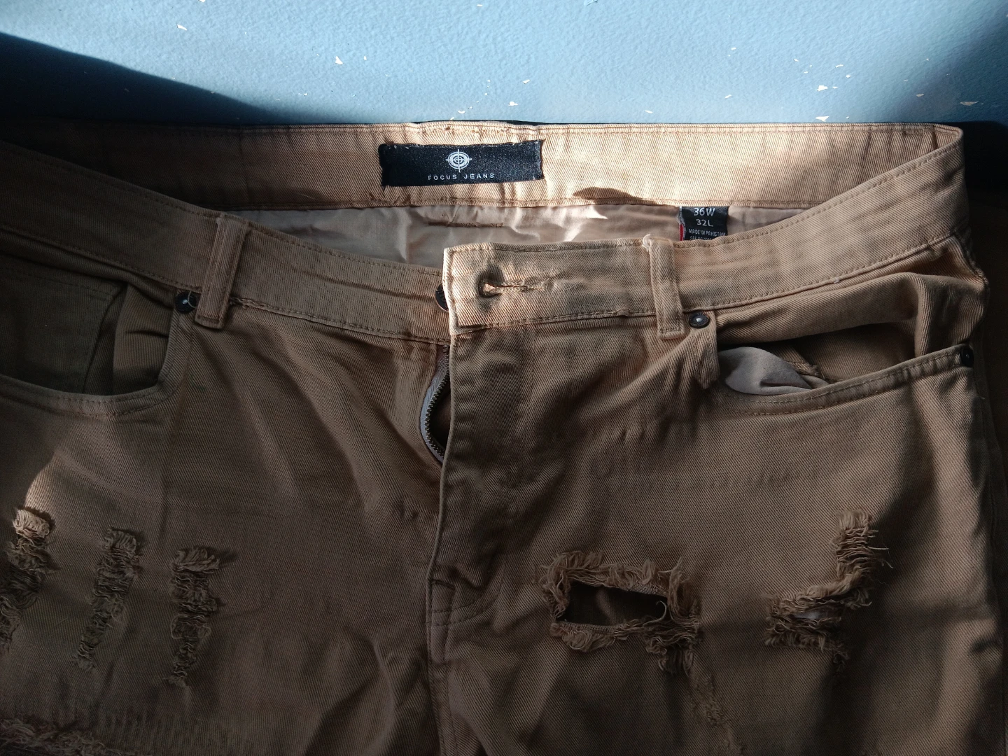 Focus Jeans Tan Distressed Biker Denim - photo 4