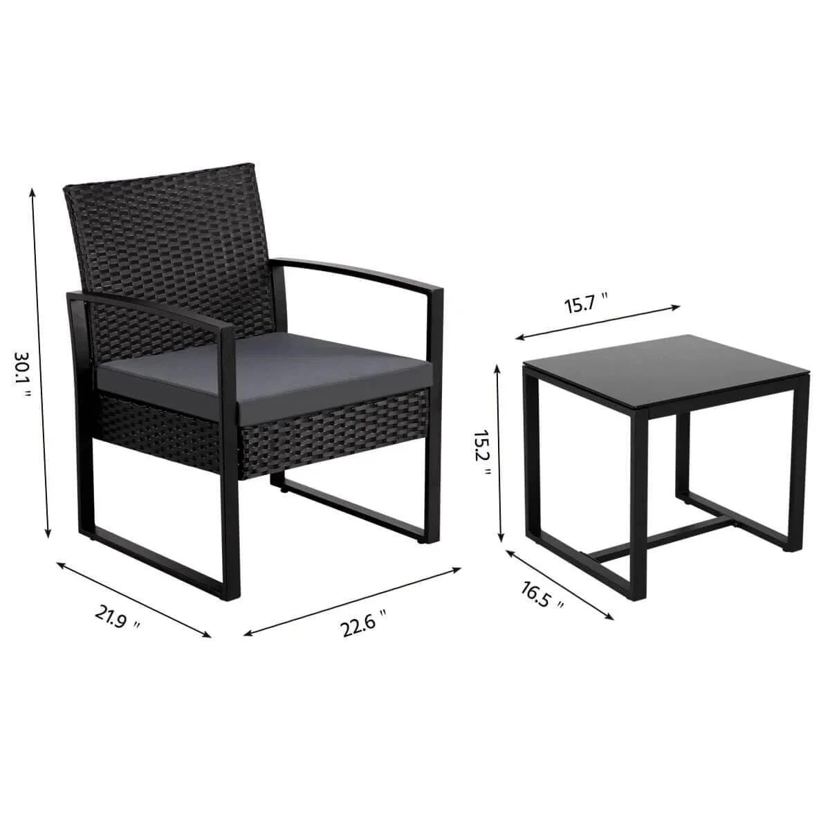3-Piece Black Wicker Patio Bistro Set - photo 3