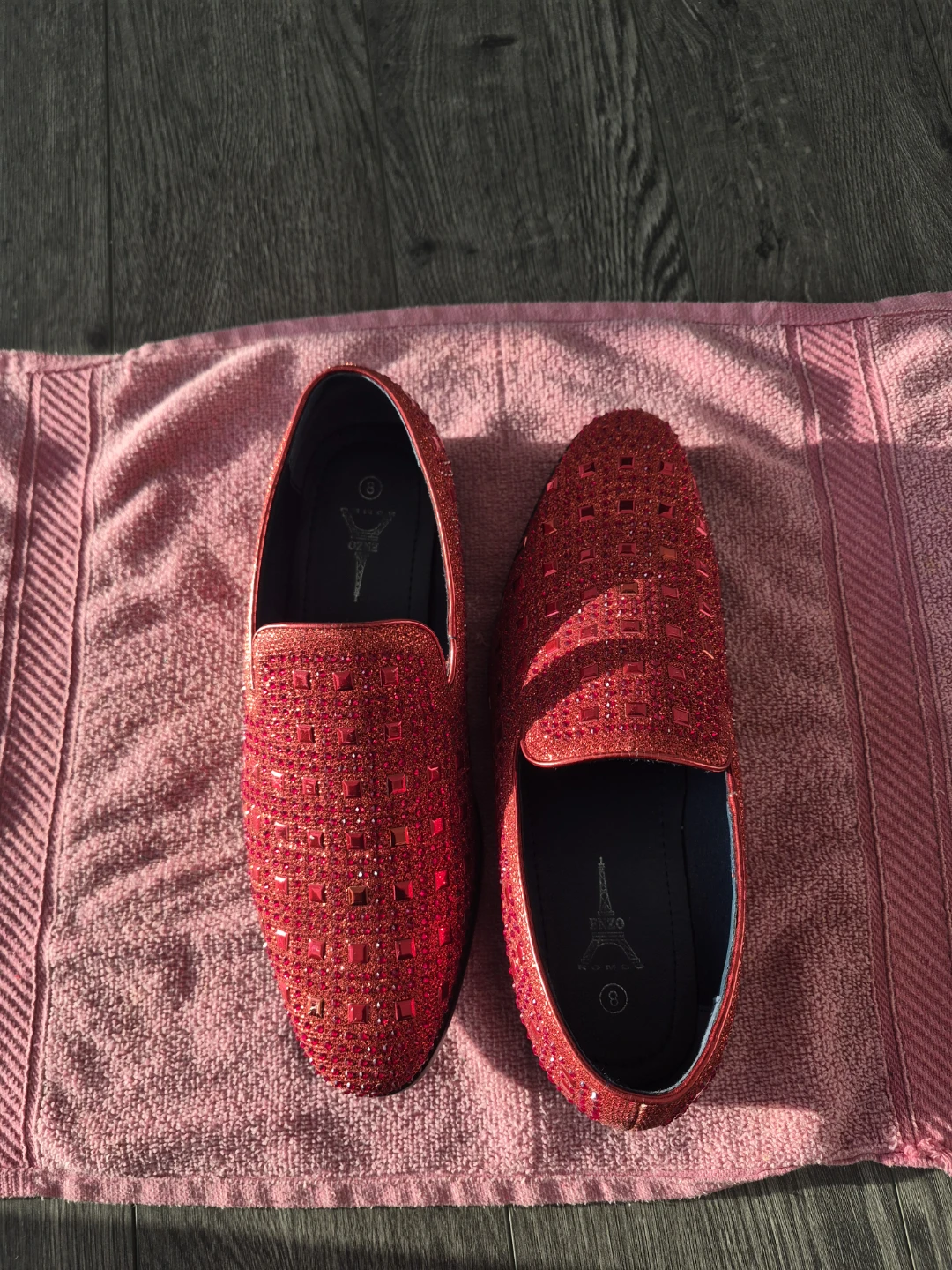 Red Crystal Rhinestones Loafers Size 8 - photo 3