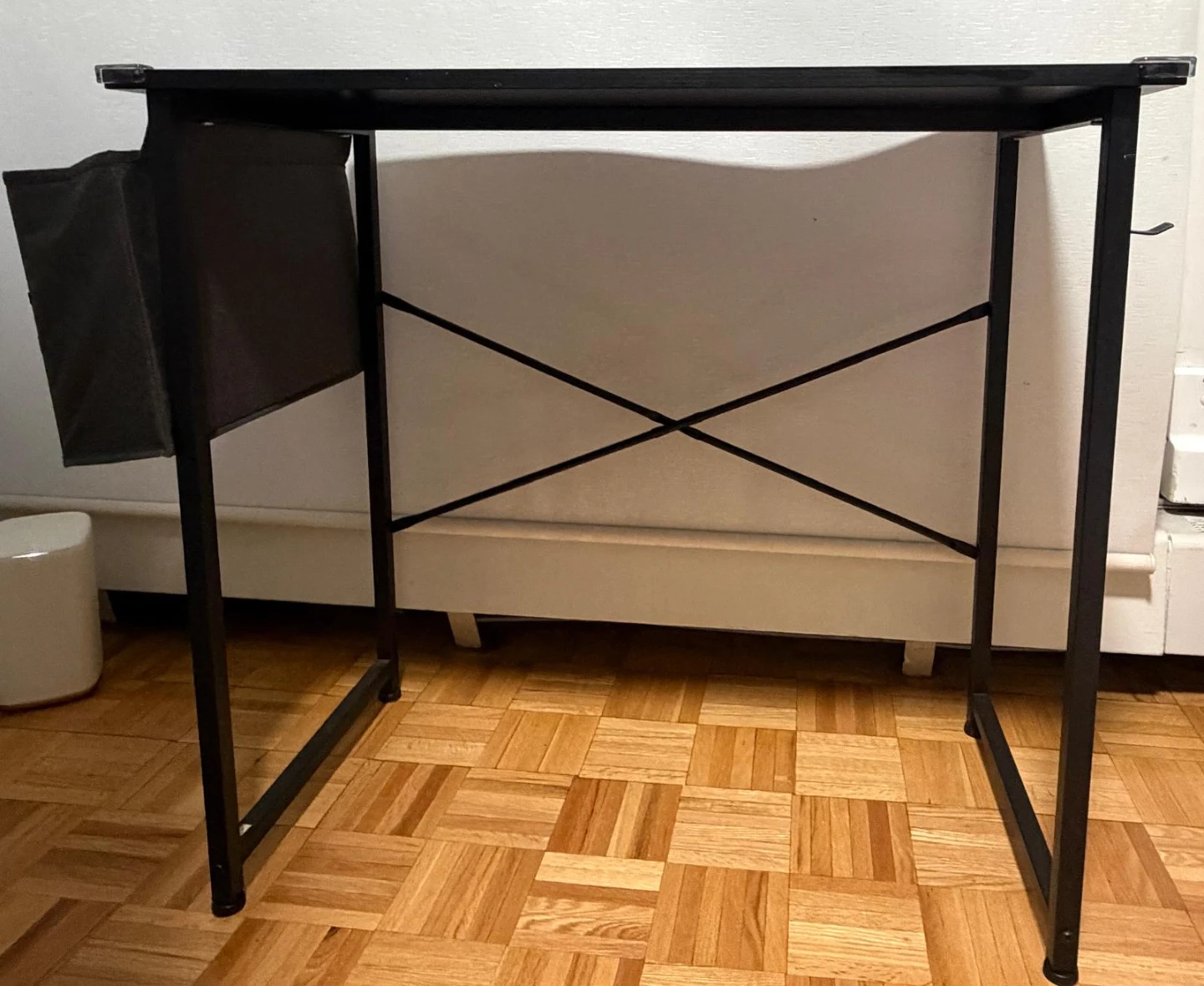 Black Desk with Fabric Storage Pocket