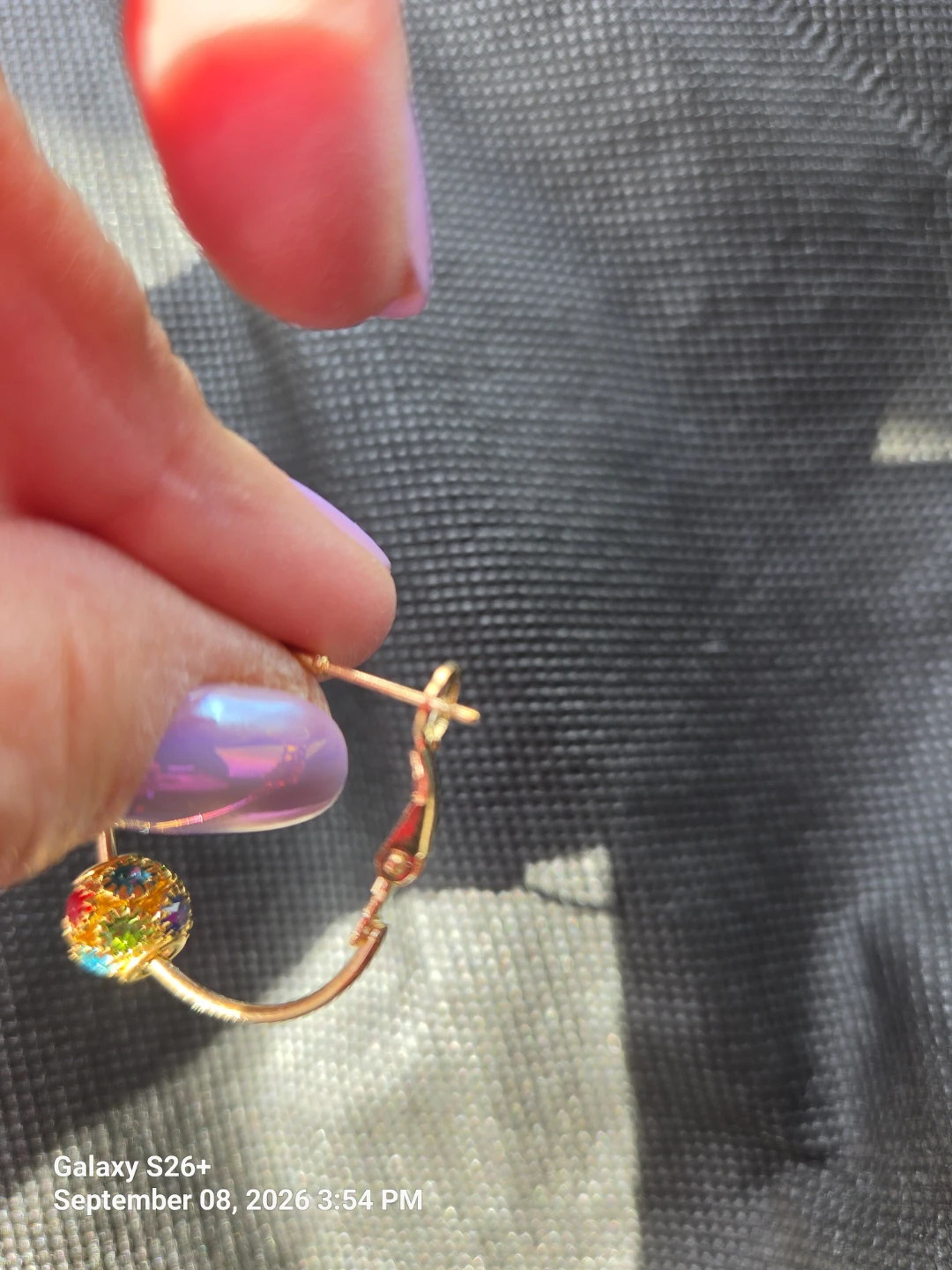 Gold-Tone Hoop Earrings with Multi-Color Bead